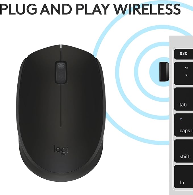 Logitech M170 Wireless Mouse for PC, Mac, Laptop, 2.4 GHz with USB Mini Receiver, Optical Tracking, 12-Months Battery Life, Ambidextrous - Black
