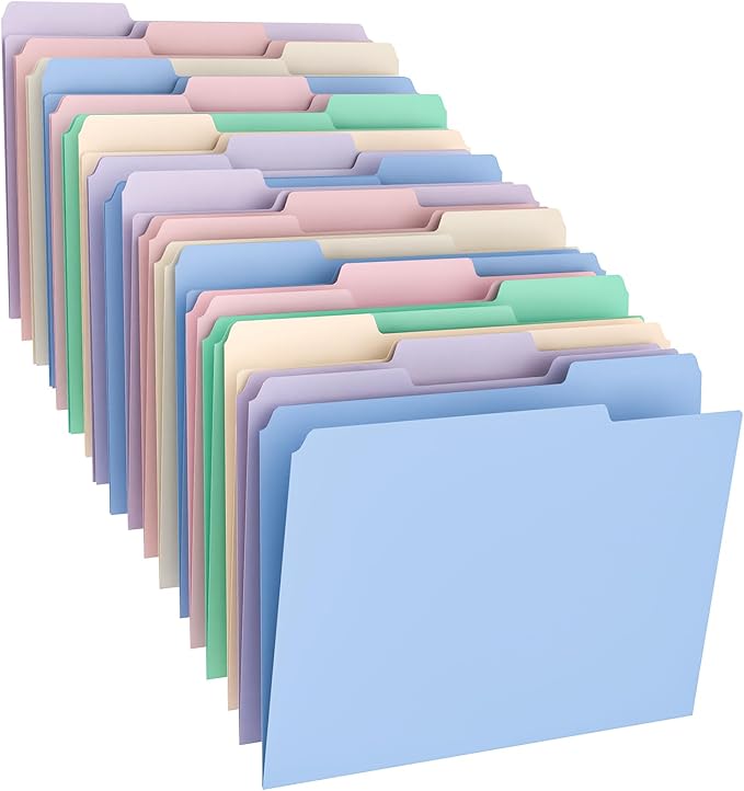 Habgp 18 Pcs Manilla Folders 8.5 x 11 Inch, 1/3-Cut Tab Colored File Folders Letter Size, Plastic Folder Aesthetic, School Business Office Manila Folders for Documents Paper