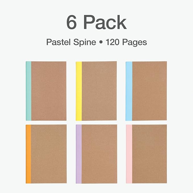 Oxford Composition Notebook, Notebooks for School, School Supplies, College Ruled Paper, 5.75 x 8 Inches, Small Journals, 60 Sheets, Kraft Covers with Assorted Pastel Spines (63832) (Pack of 36)