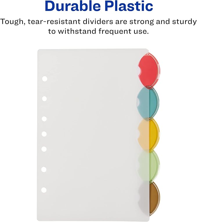 Avery Insertable Style Edge Plastic Mini Dividers for 3 Ring Binders, 5.5" x 8.5", 5-Tab Sets, Multicolor, 4 Binder Divider Sets (21118) |(Pack of 6)