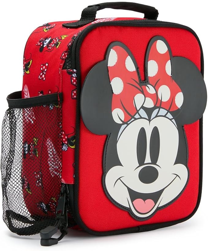 Disney Store Official Minnie Mouse Collegiate Insulated Lunch Box - Minnie Mouse Lunch Bag for Kids with Double Zip Pull, Embroidered Details, Screen Art, Mesh Pocket, ID Label - Perfect for School