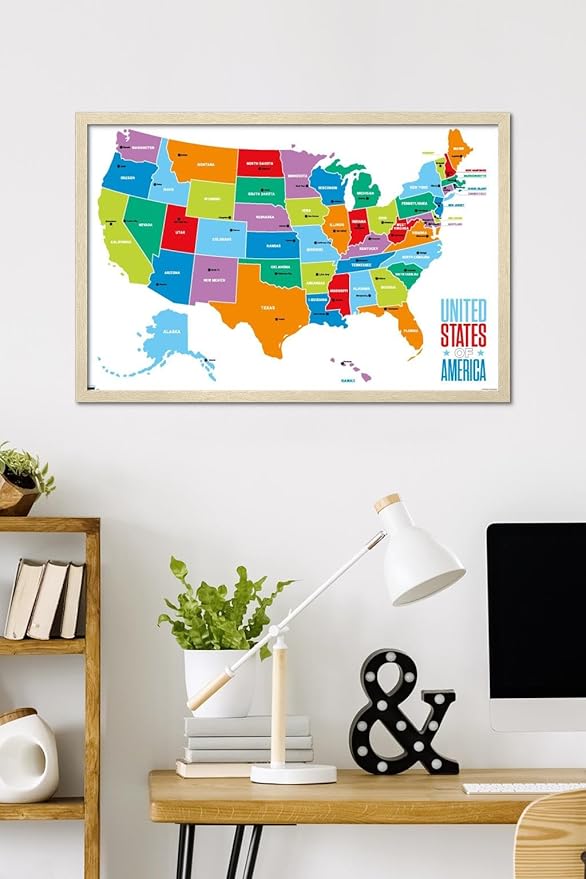 Trends International Map - United States Of America 2022 Wall Poster, 34L x 22.4W, Blonde Framed Version