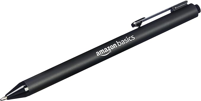 Amazon Basics Retractable Ballpoint Pens with Comfortable Grip for Smooth Writing, Black, Note-Taking, Office and School Supplies, 12-Pack