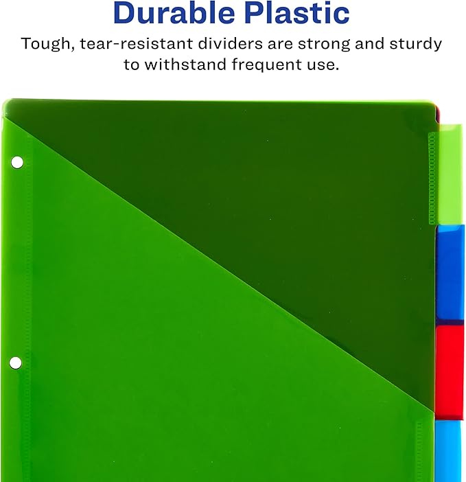 Avery Dividers for 3 Ring Binders, 5-Tab Sets, Two-Pocket Plastic Binder Dividers with Tabs, Multicolor, 3 Sets (71906)