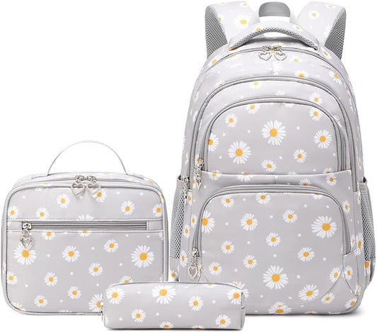 3Pcs Daisy Backpack for Girls with Lunch Box Kids School Bag with Lunch Bag Bookbag for Elementary School