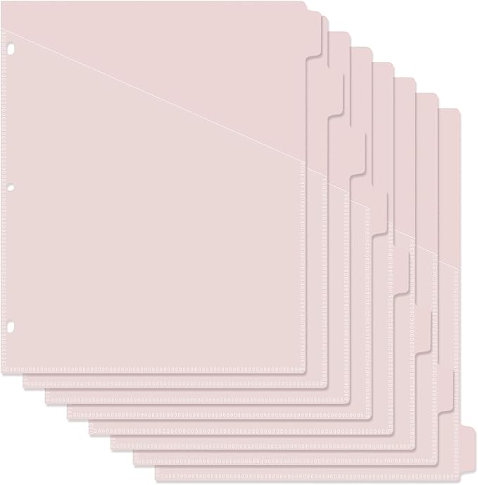 Koqye Binder Dividers with Pockets - 8 Plastic Dividers for 3 Ring Binders - A4 Bividers with Pocket & Tabs for Planners (Pink - 8 Tabs)