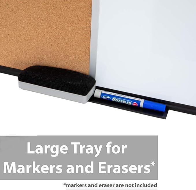 Magnetic Combination Whiteboard Cork Board 48 x 36 Inch, Black Aluminum Frame - Large Wall Mounted Vision Board & Planner for Home Office, Kitchen Command Center & Classroom Organization