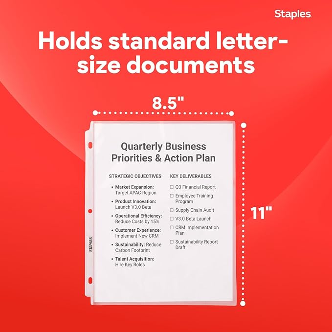 Staples Sheet Protectors, 8.5" x 11" – Top-Loading Clear Page Protectors, 2.4 Mil Standard Weight, 200-Pack