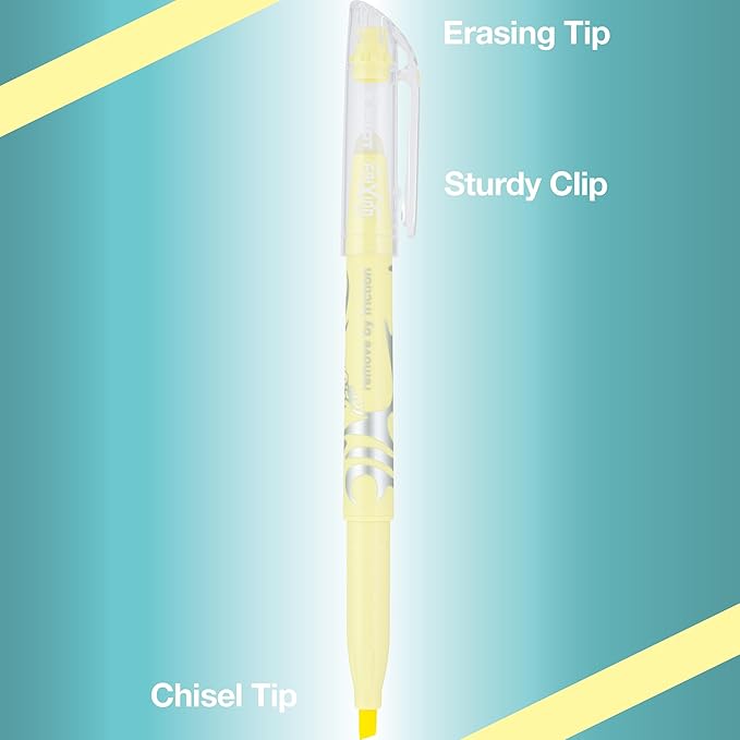 Pilot FriXion Light Pastel Erasable Highlighters, Chisel Tip, Pack of 5, Blue, Pink, Yellow, Green & Purple Aesthetic Highlighters - Ideal for School, Journaling, and Office Use