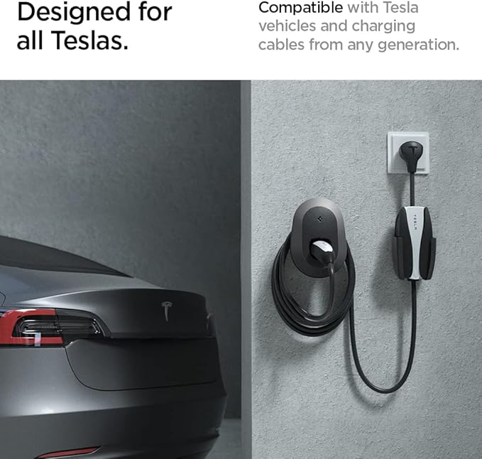Spigen Bespoke All-in-One Cable Organizer Wall Mount Designed for All Tesla Mobile Charger Cable [Model 3/Y/X/S 2025/2024/2023/2022] - Dark Silver | Valentines Day Gift