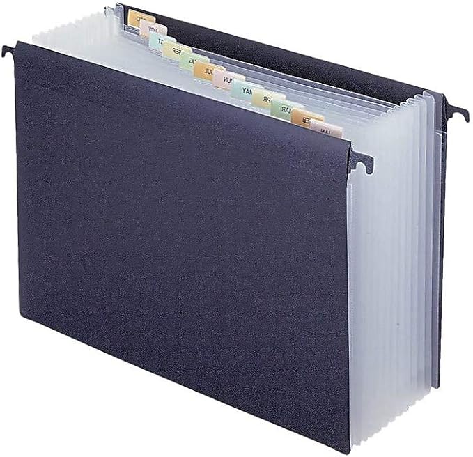 Staples Poly Expanding Hanging File Folder, 12‑Pocket Letter‑Size Accordion File with Jan–Dec Index, Durable Poly Construction, Black