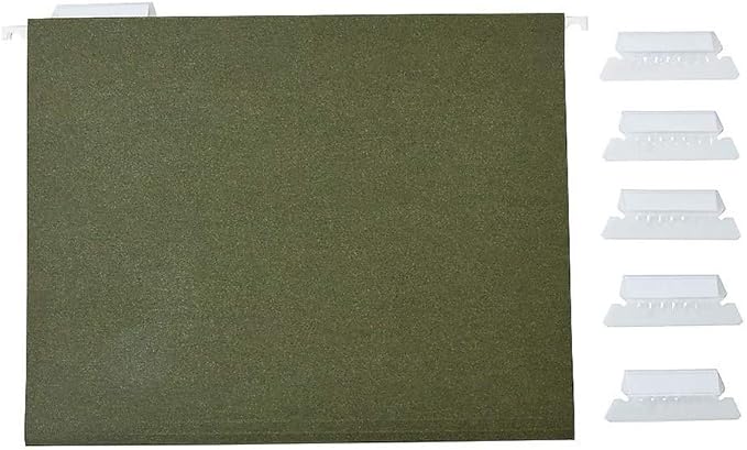 Staples Recycled Reinforced Hanging File Folders, Letter Size, 5‑Tab, Standard Green, Tear‑Resistant – 25/Box
