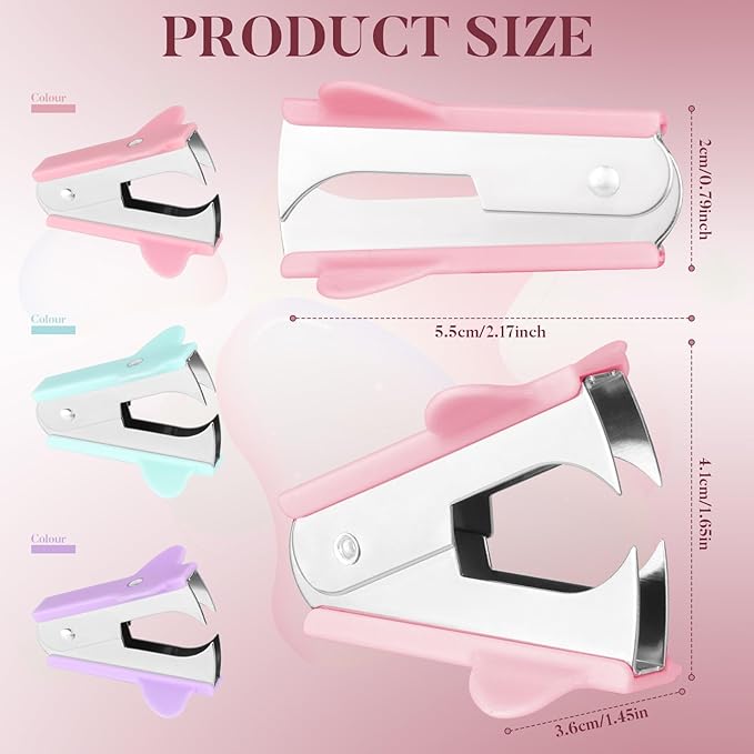3 Pack Staple Remover Tool Set,Professional Claw Pinch Jaw Style Staple Puller for Home,Office & School (Pink,Purple,Blue)