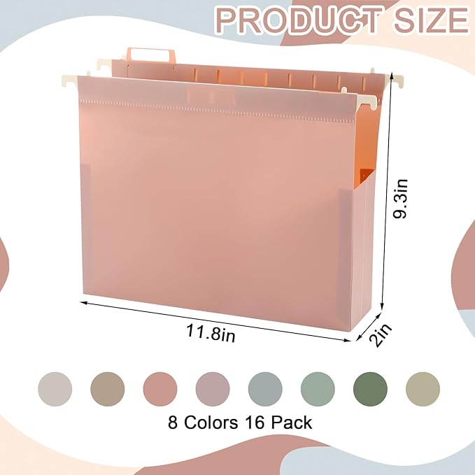 gisgfim 16 Pack Plastic Hanging File Folder Letter Size 2inch Expanding File Folders with Tabs Extra Capacity Hang Folders Heavy Duty for Filing Cabinet Designed for Bulky Files Morandi Colors