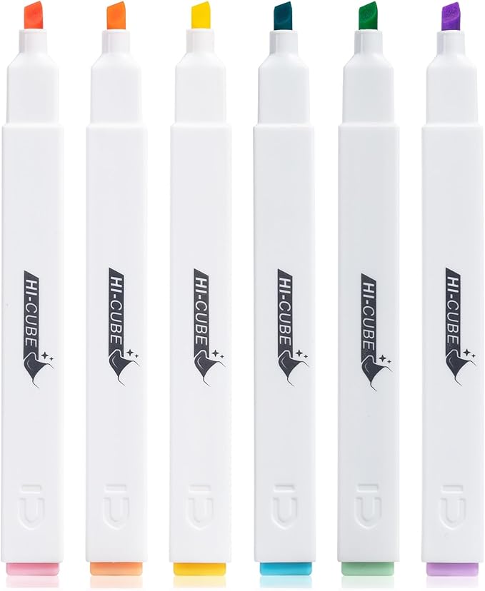 M&G HI-CUBE Highlighters, 6 Pack Pastel Colors, Soft-Nib Chisel Tip with Fat Rectangular Barrel Design, No Bleed Highlighters for Journaling, Planners, Study Notes, Creative Writing & School Supplies