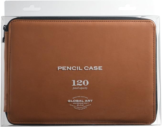 Speedball Art Products Genuine Leather Storage Case for Pencils, Markers, Pens and Art Supplies, Holds Up To 120 Standard Pencils, Antique Brown
