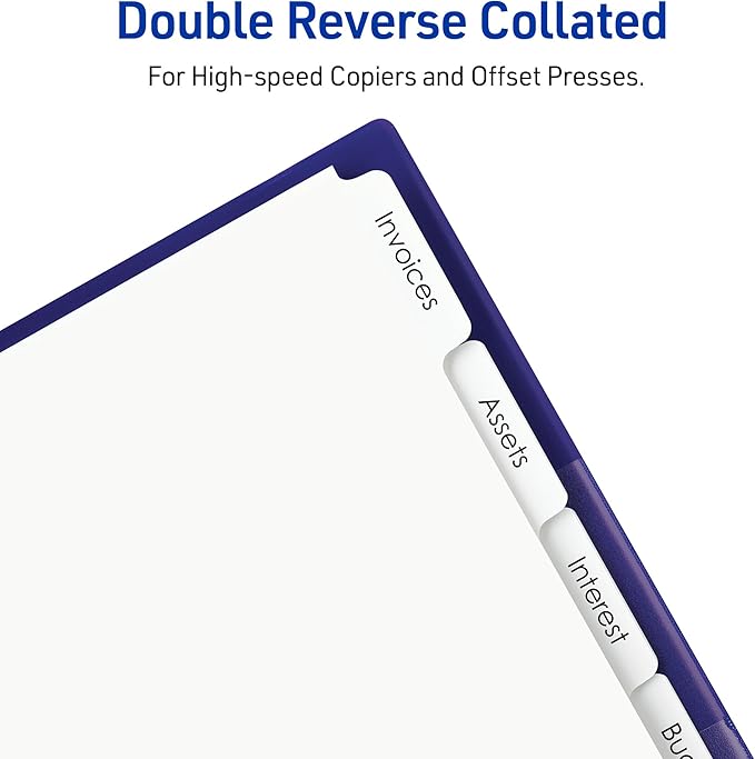 Avery Double Reverse Collated Tab Dividers, Unpunched for Most Binding Systems, Printable with High-Speed Copiers and Offset Presses, White, 5 Tabs per Set (30 Sets of 20405)