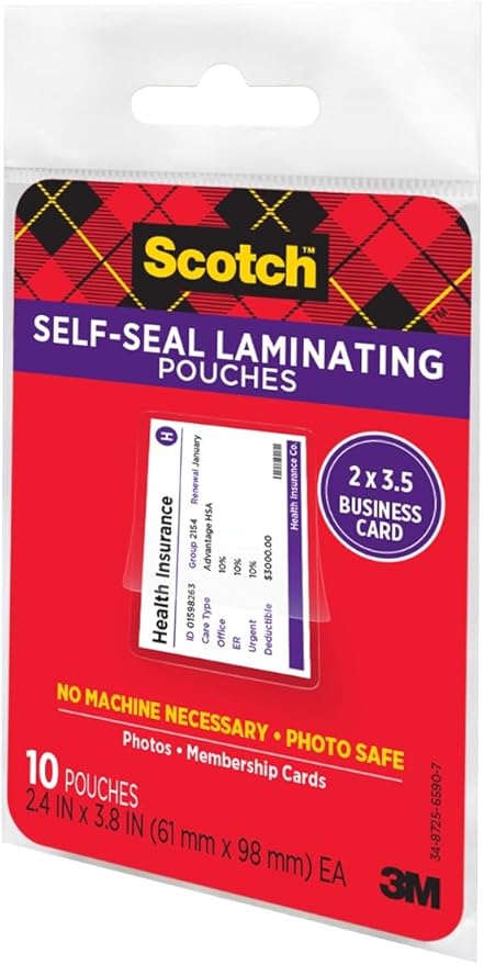 Scotch Repositionable Self-Sealing Laminating Pouches, Business Card Size (2.4″ x 3.8″) – 10 Pack, Adjustable Cold Lamination for Cards & Badges