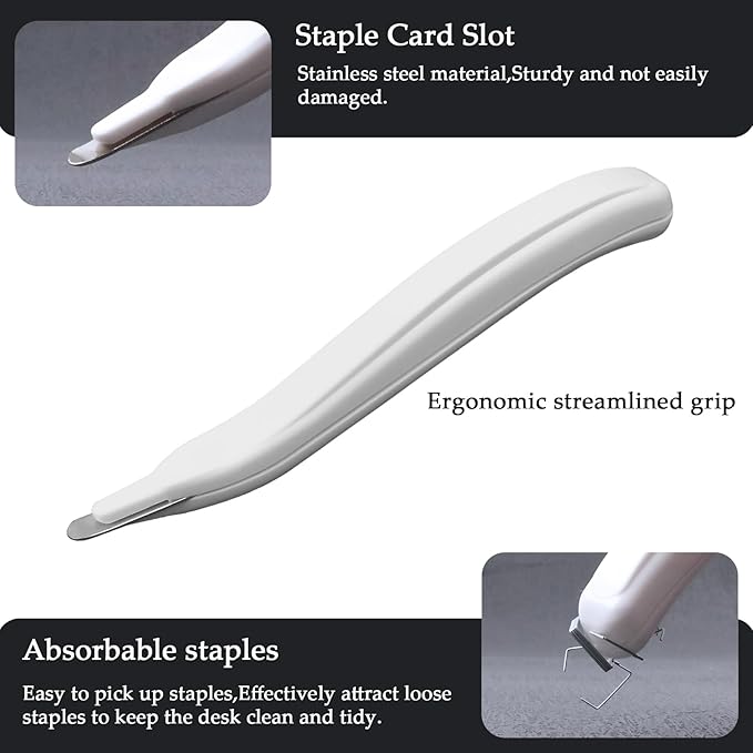 Magnetic Staple Remover, Ergonomic Design Staple Puller Remover Tool, Easy Staple Extraction, White, Suitable for Office, School, Home
