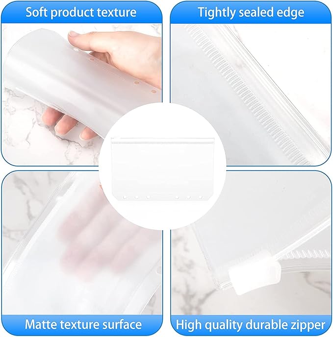 30pcs Yellow Binder Pockets 6 Holes Zipper Folders PVC Card Loose Leaf Bags Cash Envelopes for Budgeting Binder