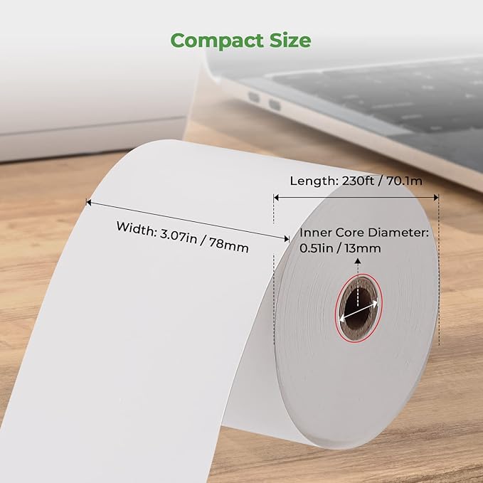 MUNBYN Thermal Receipt Paper 3 1/8 x 230ft, Work for Star Micronics TSP100 TSP143 Epson 80mm Receipt Printer Square POS Register, 80mm Thermal Receipt Paper, BPA Free, 20 Rolls