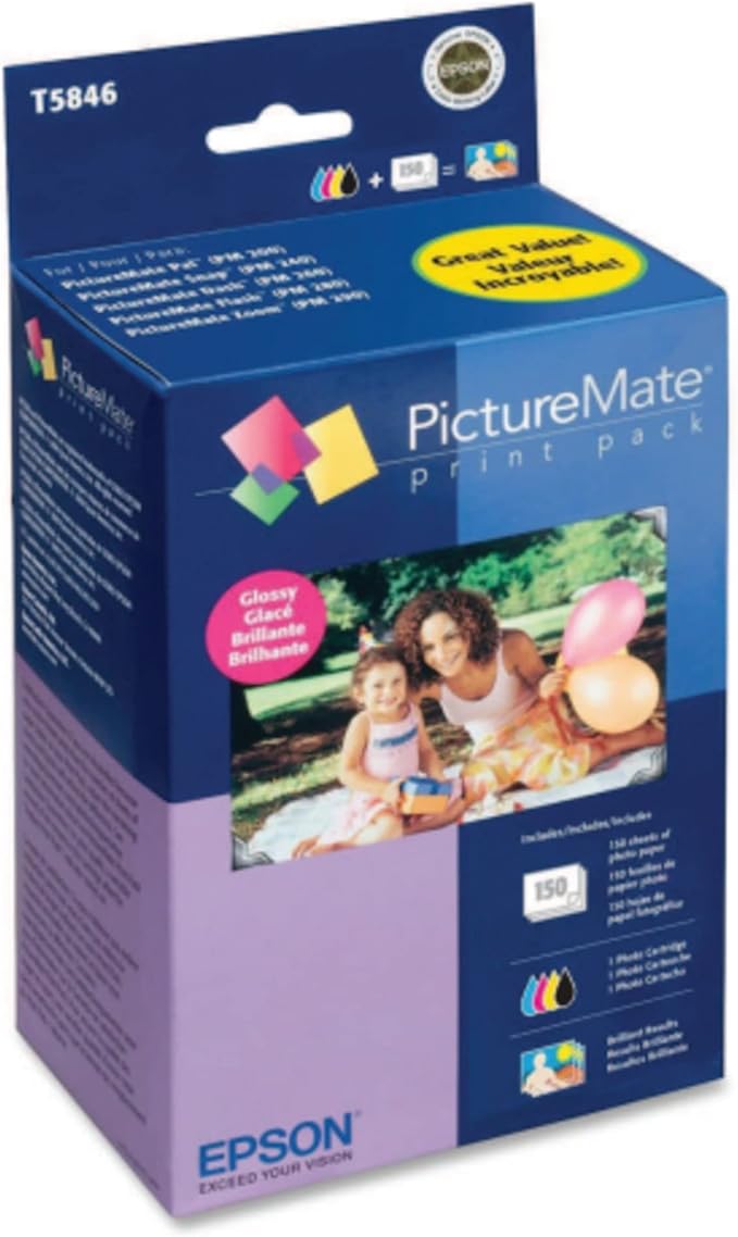 EPSON T584 Standard Capacity Ink & Paper Combo Pack - Glossy (T5846) for select PictureMate Printers Black; Cyan; Yellow; Magenta