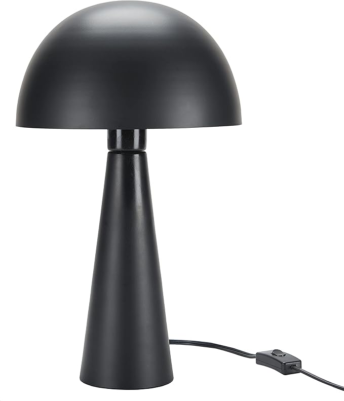 Nourison Home 16" Matte Black Metal Mushroom Table Lamp, Modern, Retro, Desk Light for Bedroom, Dining, Office, Entryway
