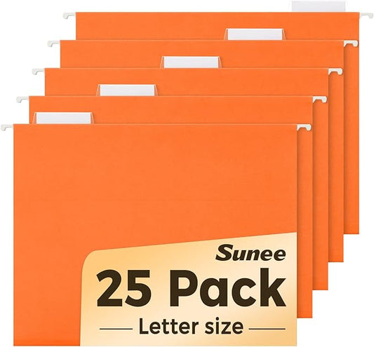 SUNEE Hanging File Folders, 25 Pack Letter Size Hanging File Folders with 1/5-Cut Tabs, Ideal for Home and Office Organization and Papers Classification,Orange