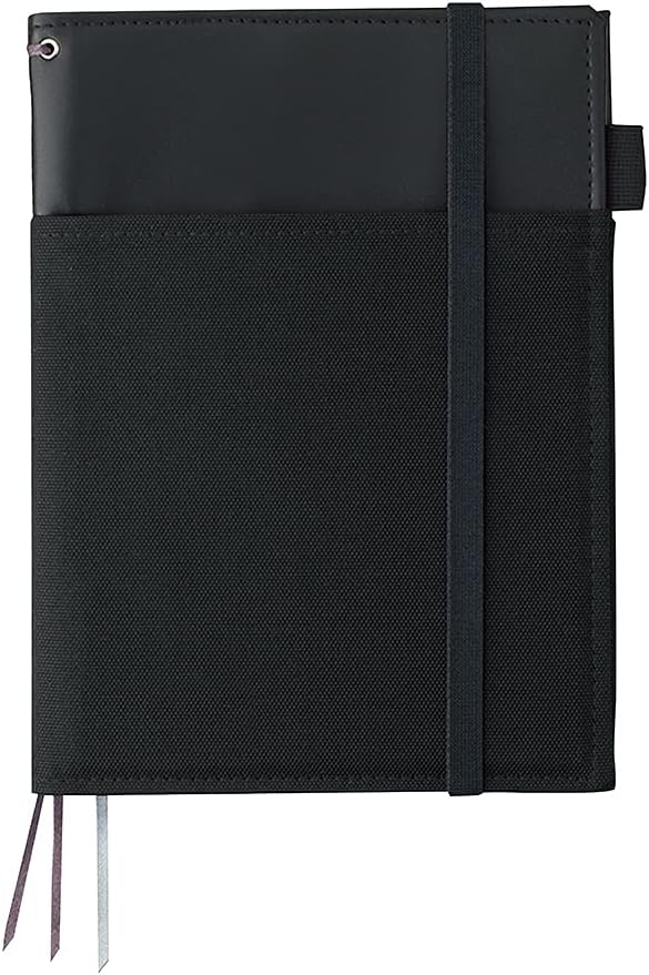 KOKUYO Systemic Synthetic Leather Cover Notebook, with One A5, B 6mm Ruled, 28 Lines, 50 Sheets, Twin Ring Edge Title Notebook, Black, Japan Import (NO-V685B-D)