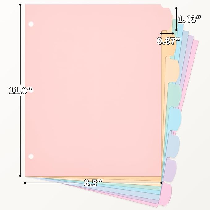 JARLINK 8 Tabs Dividers for 3 Ring Binder, Durable Plastic Write & Erase Binder Dividers for Letter Size, Cute Binder Dividers for Student, Teacher, Office, Home Organizers, Pastel Color (1 Set)