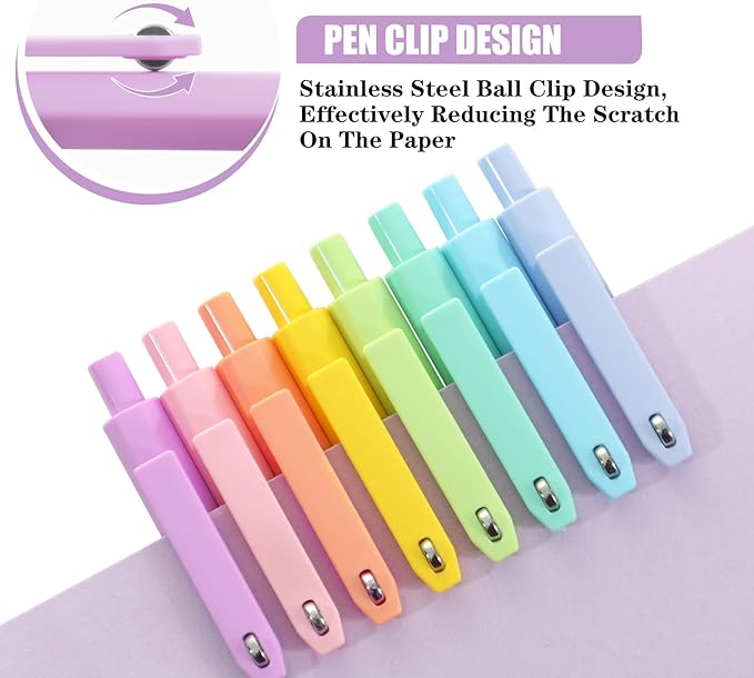 Gel Pens, 8pcs Black Ink Pens 0.5mm Smooth Writing Pens,Cute Color Pens for Journaling Desk Accessories Office School Supplies Gifts for Women Nurses