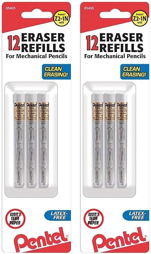 Pentel 399683 Refill Erasers White (Z2-1N),Tube,12 Count (Pack of 2)