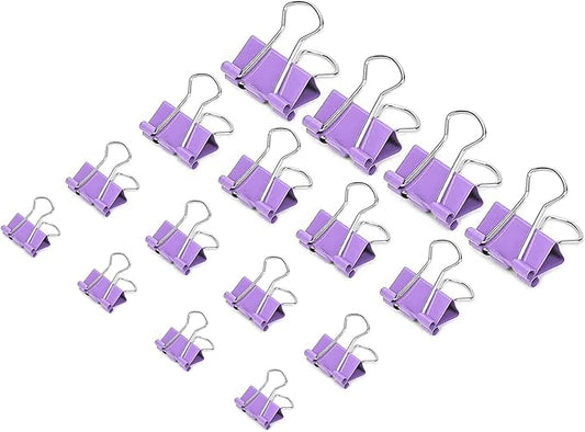 130 Pack Macaron Purple Binder Clips Assorted Sizes, Large Medium Small Mini 4 Sizes Mix, Paper Clamps Metal Paper Clips Set for Office School Home Business Supplies
