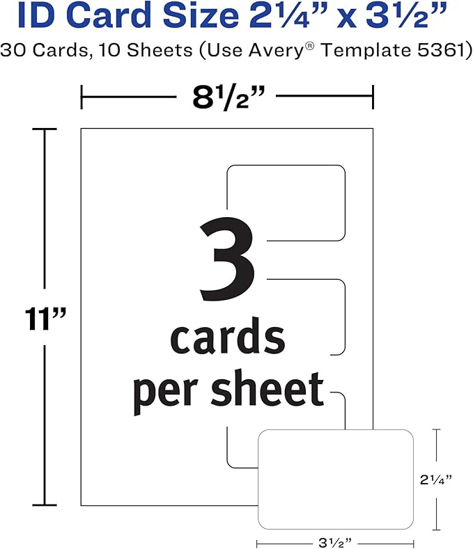 Avery Customizable Self-Laminating ID Cards, 2.25" x 3.5", White Printable Inserts, 30 Laminated ID Cards (5361)