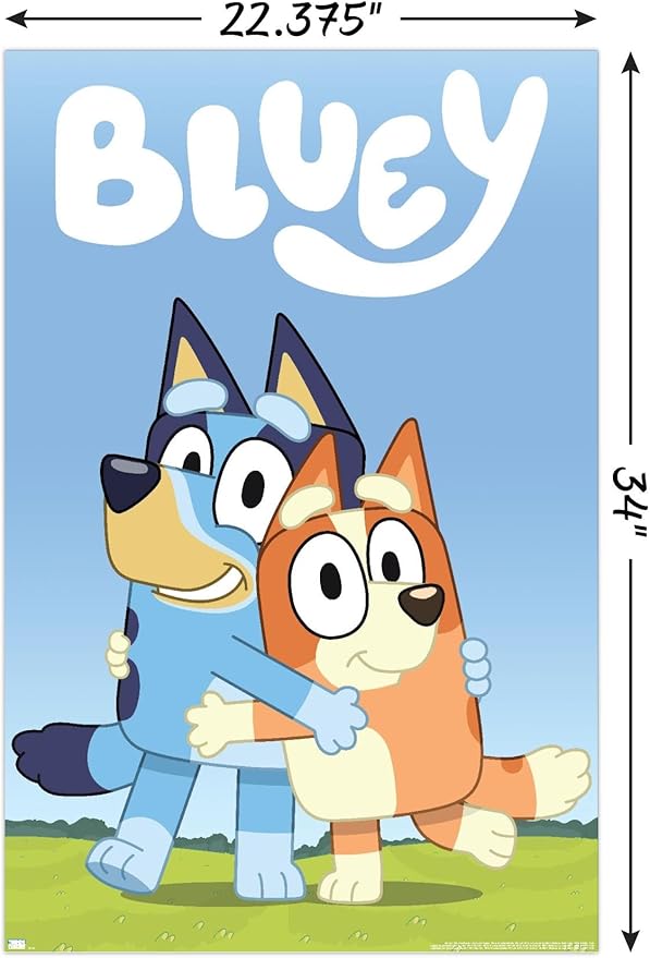 Bluey - Hug Wall Poster, 22.37" x 34.00", Poster & Mount Bundle