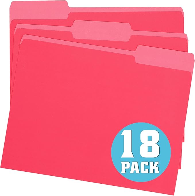 18Pack Light Red File Folder,1/3 Cut Tab,Letter Size,Colored File Folders,Great for Organizing and Easy File Storage