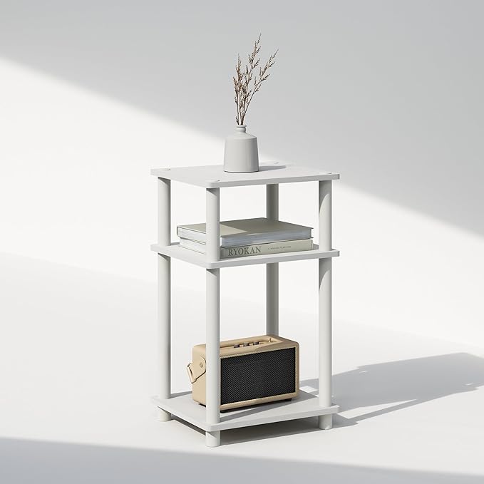Furinno Just Turn-N-Tube Open Storage Nightstand, 1 Pack, 3-Tier, White/White