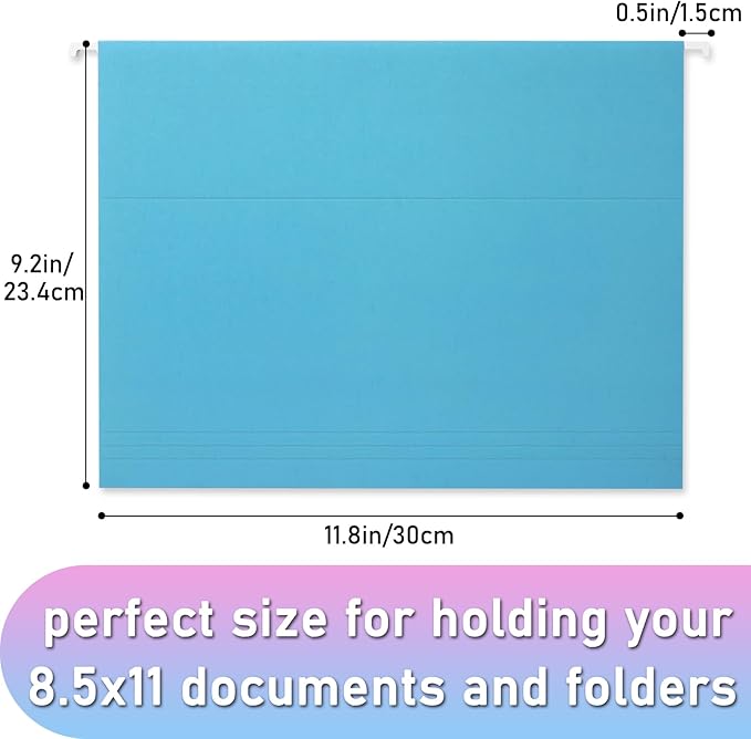 30pcs Hanging File Folders,Decorative Hanging Folder,Letter Size with 1/5-Cut Adjustable Tab Durable 10 Color Assorted for Filing Cabinet Drawer Desk Office Home