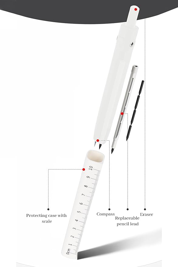 LABANCA 8 Pcs Compass Set with Protractor Rulers Pencil for Math Geometry (07734 White)