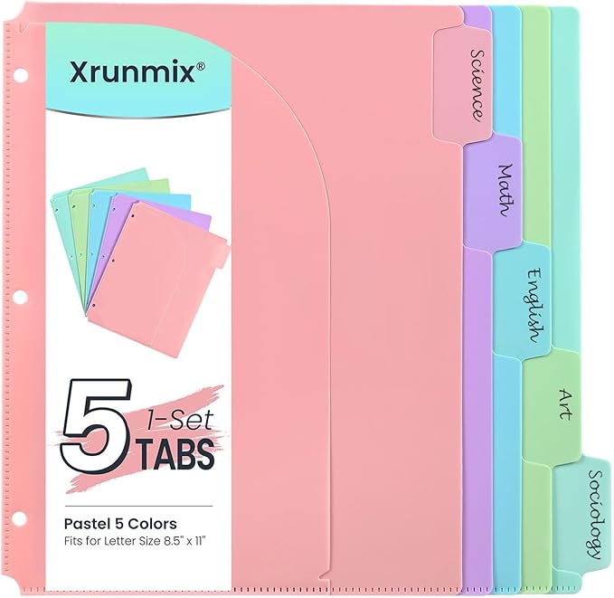 5 Tabs Dividers with Pockets for 3 Ring Binder, 5 Counts Binder Dividers Index for US Letter Size, Binder Dividers with Tabs for School Office Organization(XY026) (1)