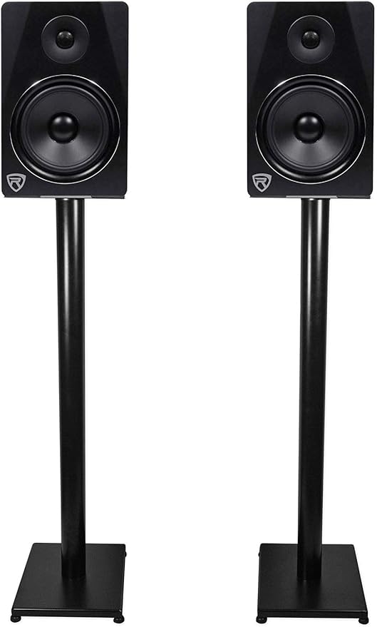 Rockville RS37B 37" Steel Bookshelf Speaker Stands, 60 lbs Capacity, Cable Management, Anti-Vibration Pads, Adjustable Feet, for Home Audio and Studio Monitoring (Pair)