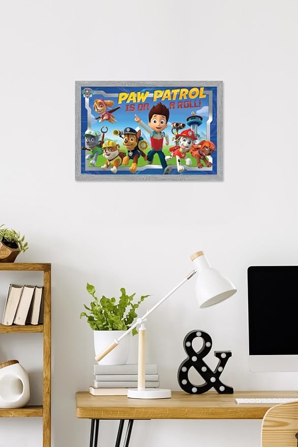 Nickelodeon Paw Patrol - Crew Wall Poster, 22.4L" x 14.7W", Gray Framed Version