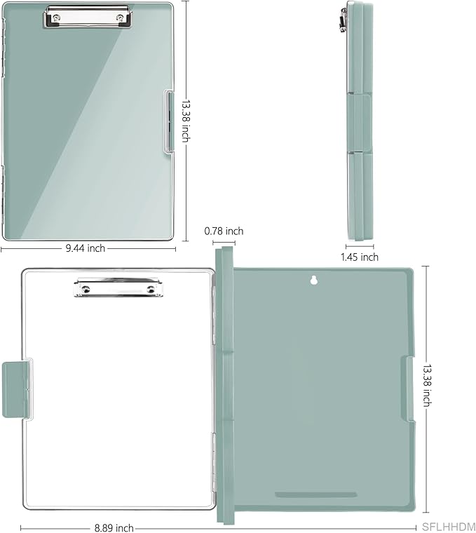 SFLHHDM Clipboard with Storage,Heavy Duty Clip Boards 8.5x11 with 2 Storage Case,Clear Visible Panel Storage Clipboards,Side Opening Nursing Clipboard Folder for Office Supplies-Dark Green