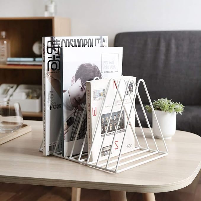 Sooyee 2 Pack 9 Slot White Magazine Holder,Desktop File Sorter Organizer Triangle Bookshelf Decor Home Office