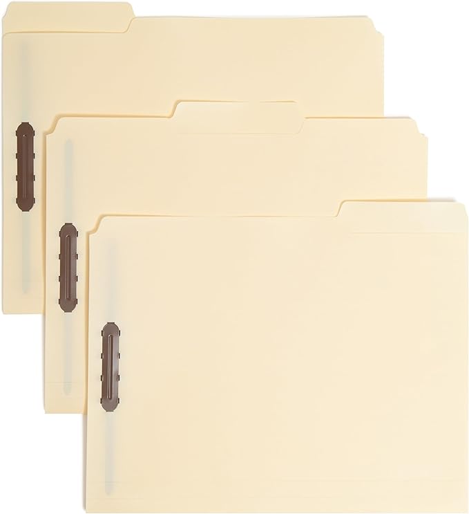 Smead Poly Fastener Folder, 2 Fasteners, 1/3-Cut Tab, Letter Size, Manila, Plastic Folders with Fasteners, 48 Count (10545)