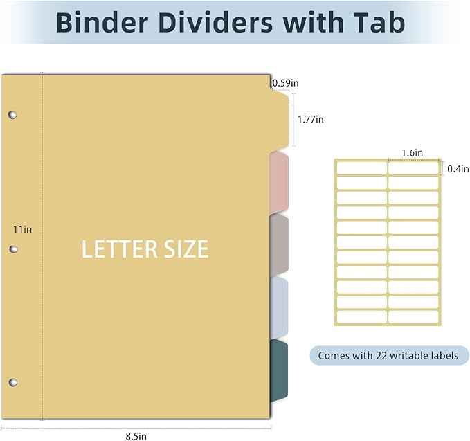 5 Tab Dividers for 3 Ring Binders, Binder Dividers with Tabs for 8.5 x 11'' Letter Size Papers, Ideal for Student Teacher, Morandi Color 3 Sets