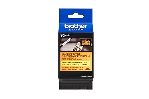 Brother HSe621E 9.0mm (0.35in) Black on Yellow 3:1 Heat Shrink Tube