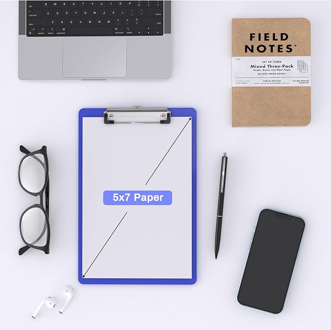 2 Pack Small Clipboards, A5 Plastic Mini Blues Clip Board for Classroom, Students, Kid, Size 6" x 9" with Low Profile Clip, Office & School Supply