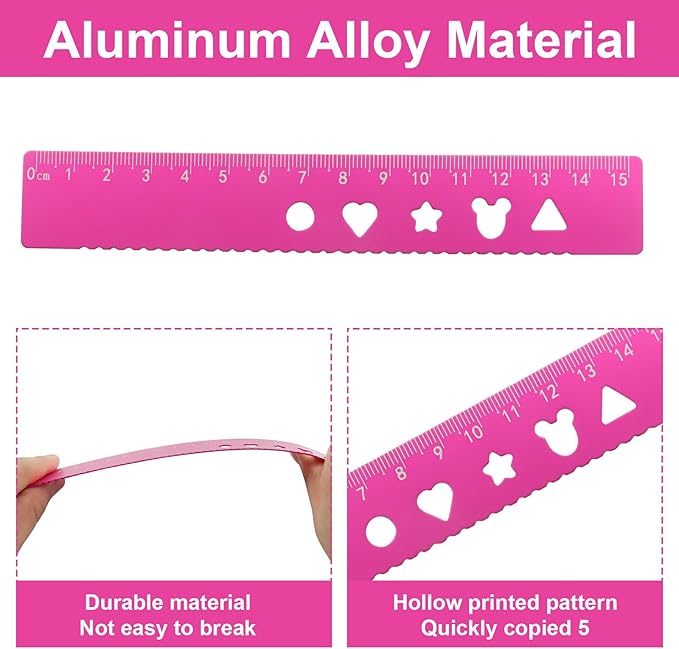 5-Piece Metal Geometry Set, Aluminum Ruler Drafting Kit Protractor & Triangular Rulers Precision for Engineers, Students, Math Measurement Tools(Pink)