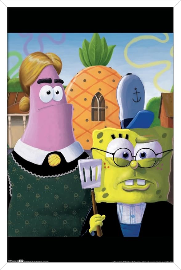 Trends International Nickelodeon Spongebob - American Gothic Wall Poster, 14.725" x 22.375", White Framed Version